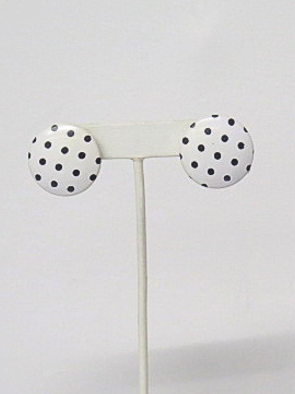 Vintage Black White Polka Dot Round Button Stud Earrings Retro Estate